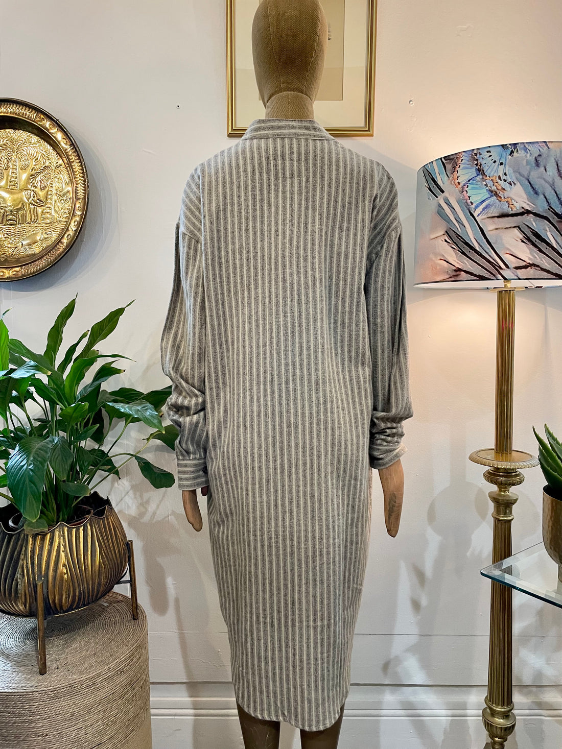 Women's Irish Nightshirt Lee Valley Striped Flannel Beige and Green