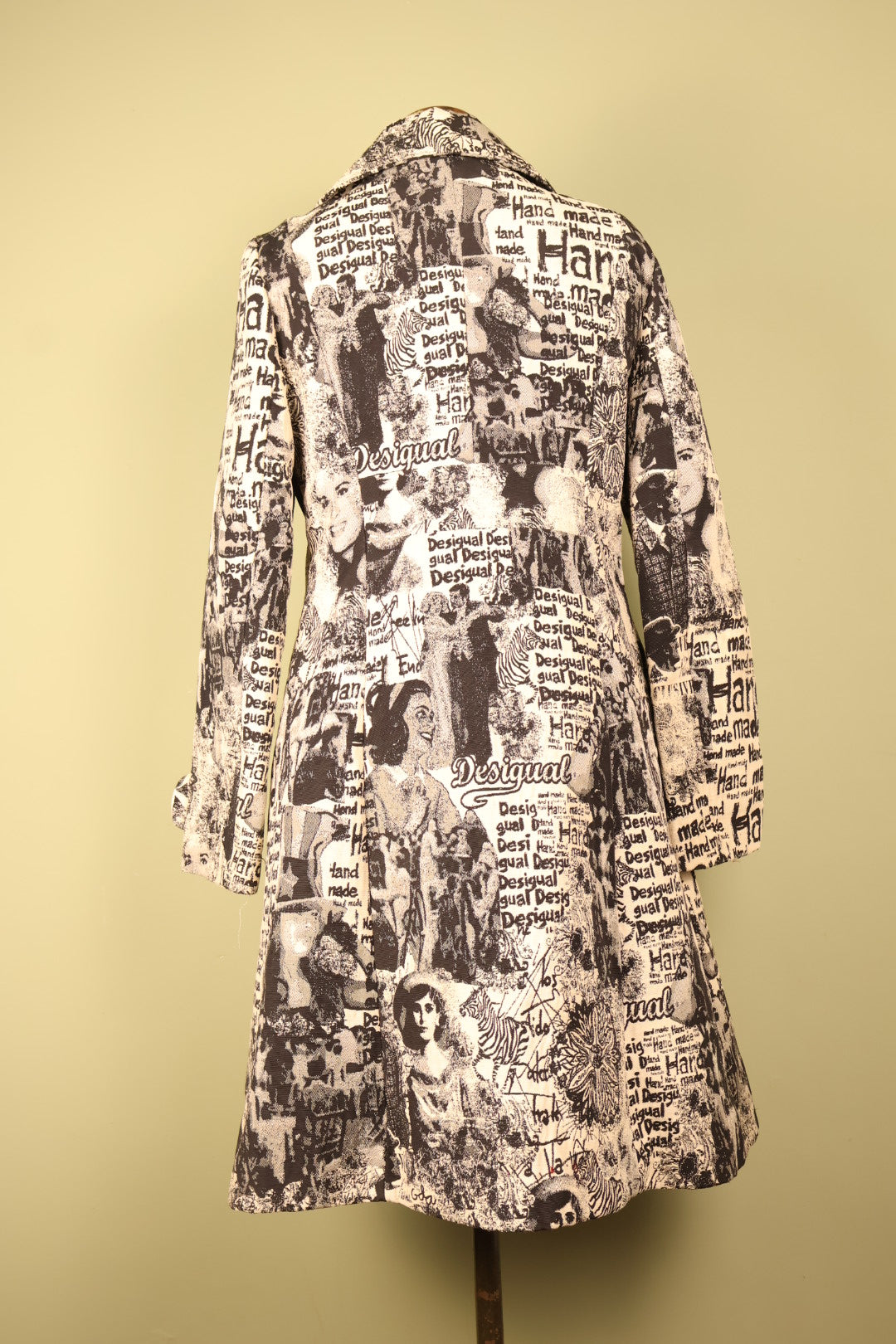 Desigual Vintage Newspaper Print Design Button Up Coat