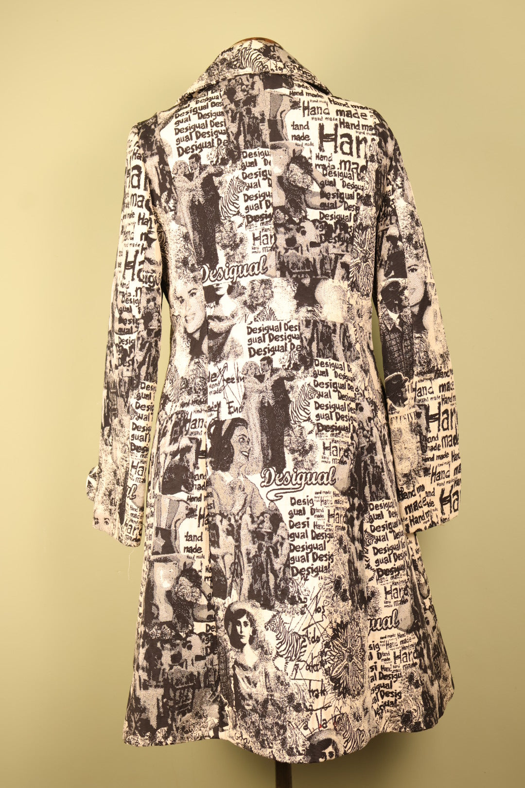 Desigual Vintage Newspaper Print Design Button Up Coat