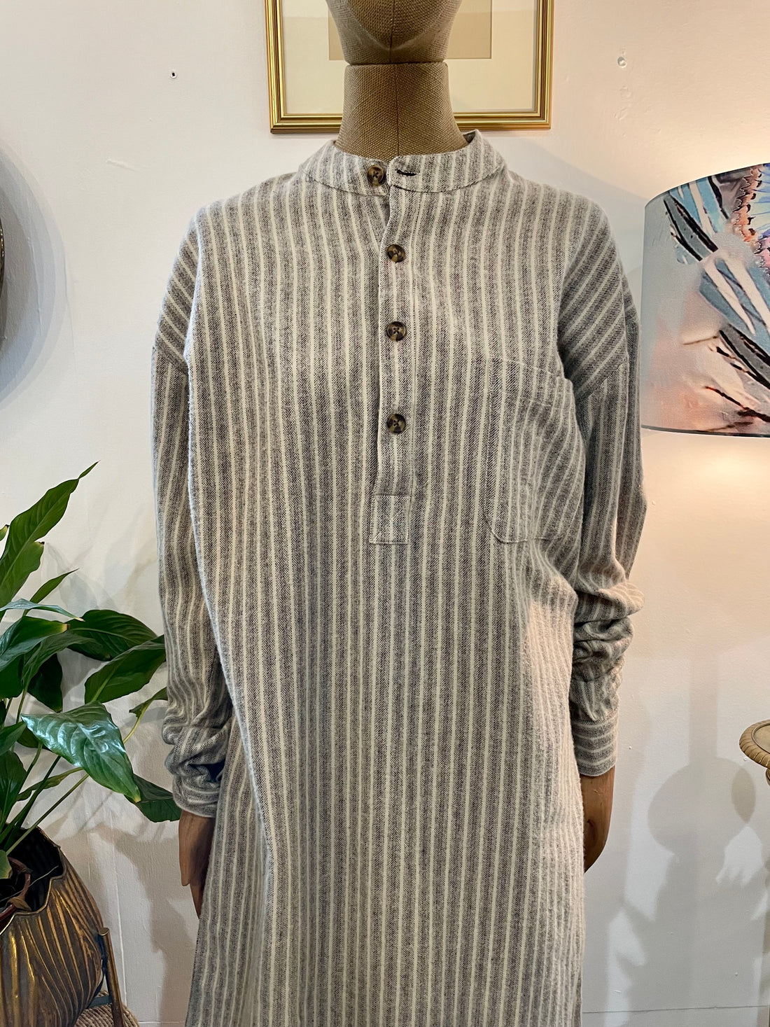 Women's Irish Nightshirt Lee Valley Striped Flannel Beige and Green