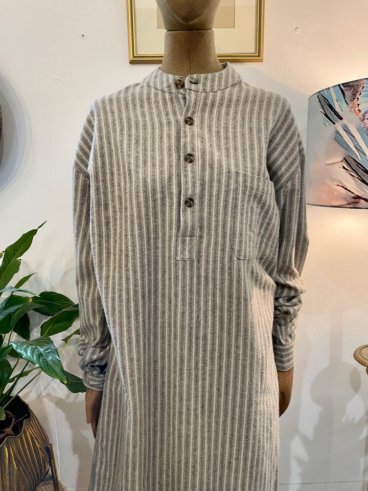 Women's Irish Nightshirt Lee Valley Striped Flannel Beige and Green