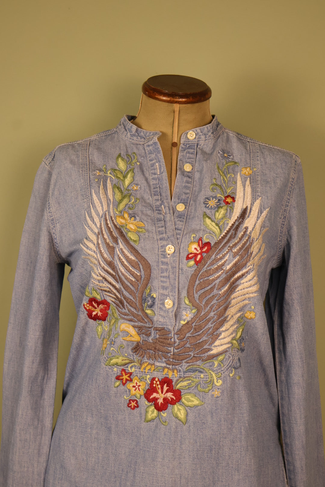 Ralph Lauren Vintage Denim Country Western Boho Embroidered Shirt