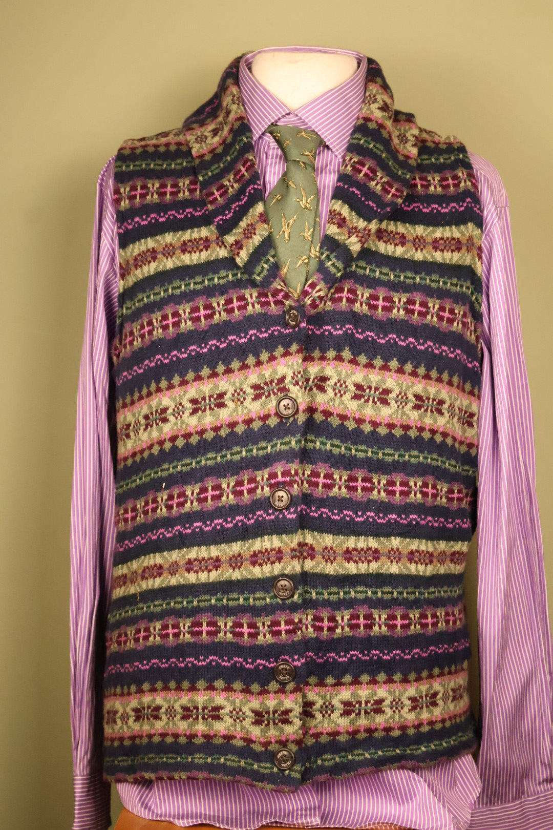 Ralph Lauren Chaps Purple and Green Fairisle Cotton Gilet