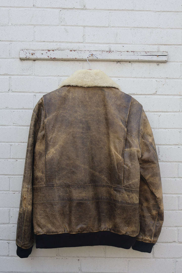 Pall Mall Vintage 90’s Aviator Leather Distressed Jacket