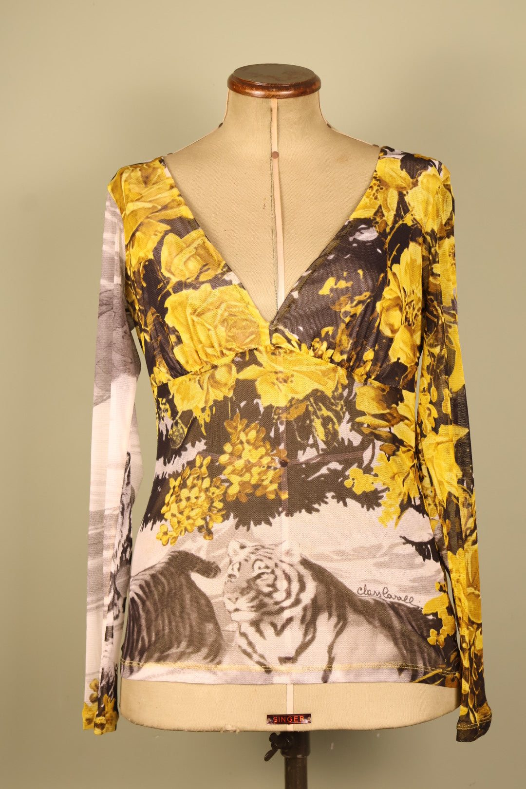 Roberto Cavalli Vintage Mesh Long Sleeved Graphic Print Top