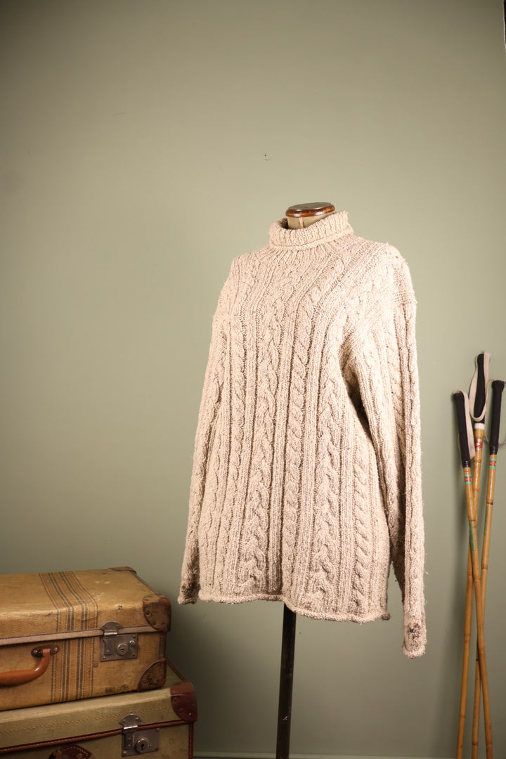 Ralph Lauren Aran Cable Knit Cream Turtleneck Jumper