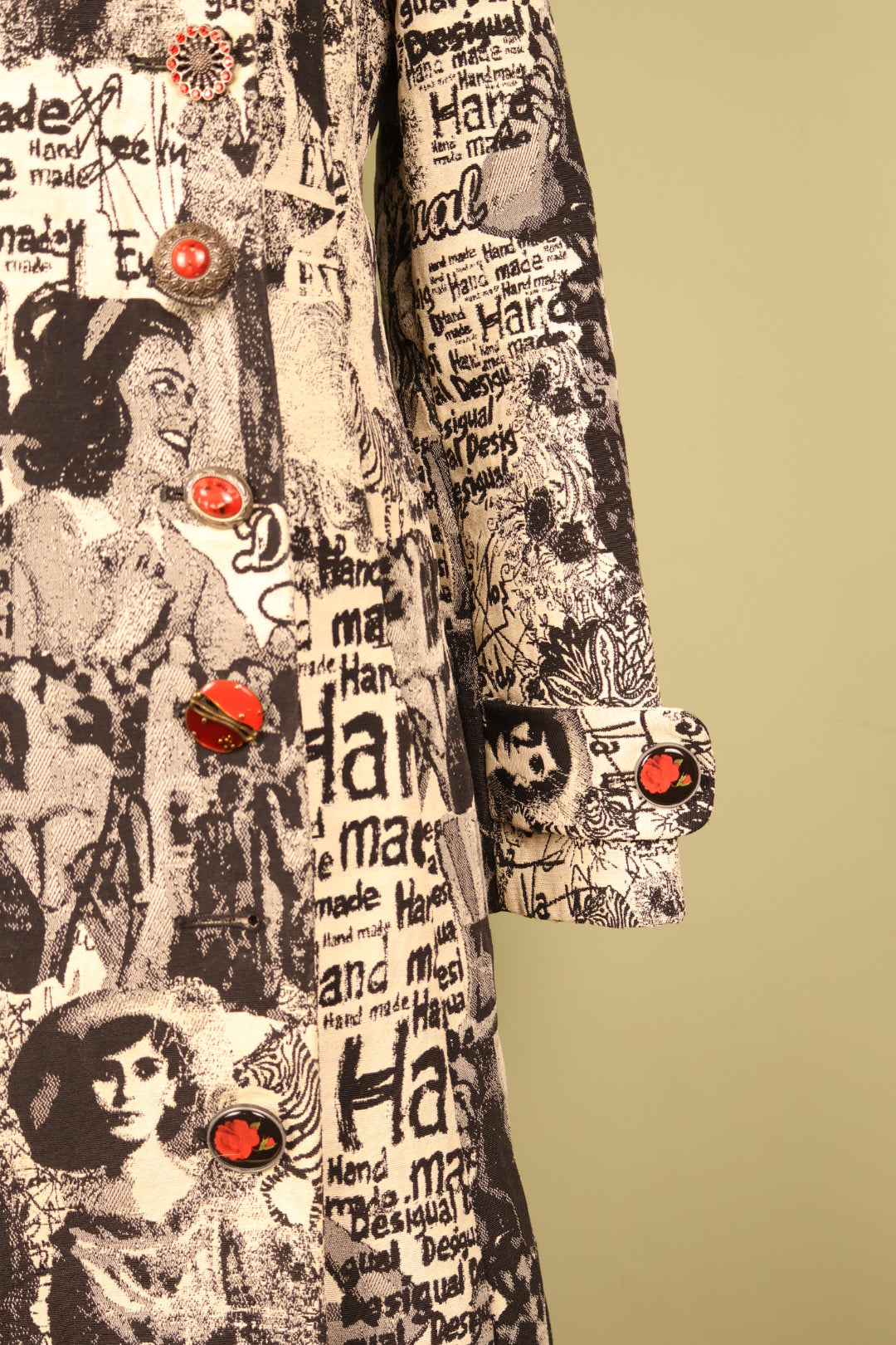 Desigual Vintage Newspaper Print Design Button Up Coat