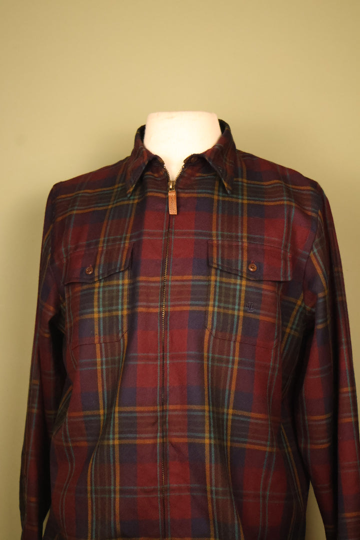 Ralph Lauren Tartan Check Plaid Full Zip Collared Wool Jacket