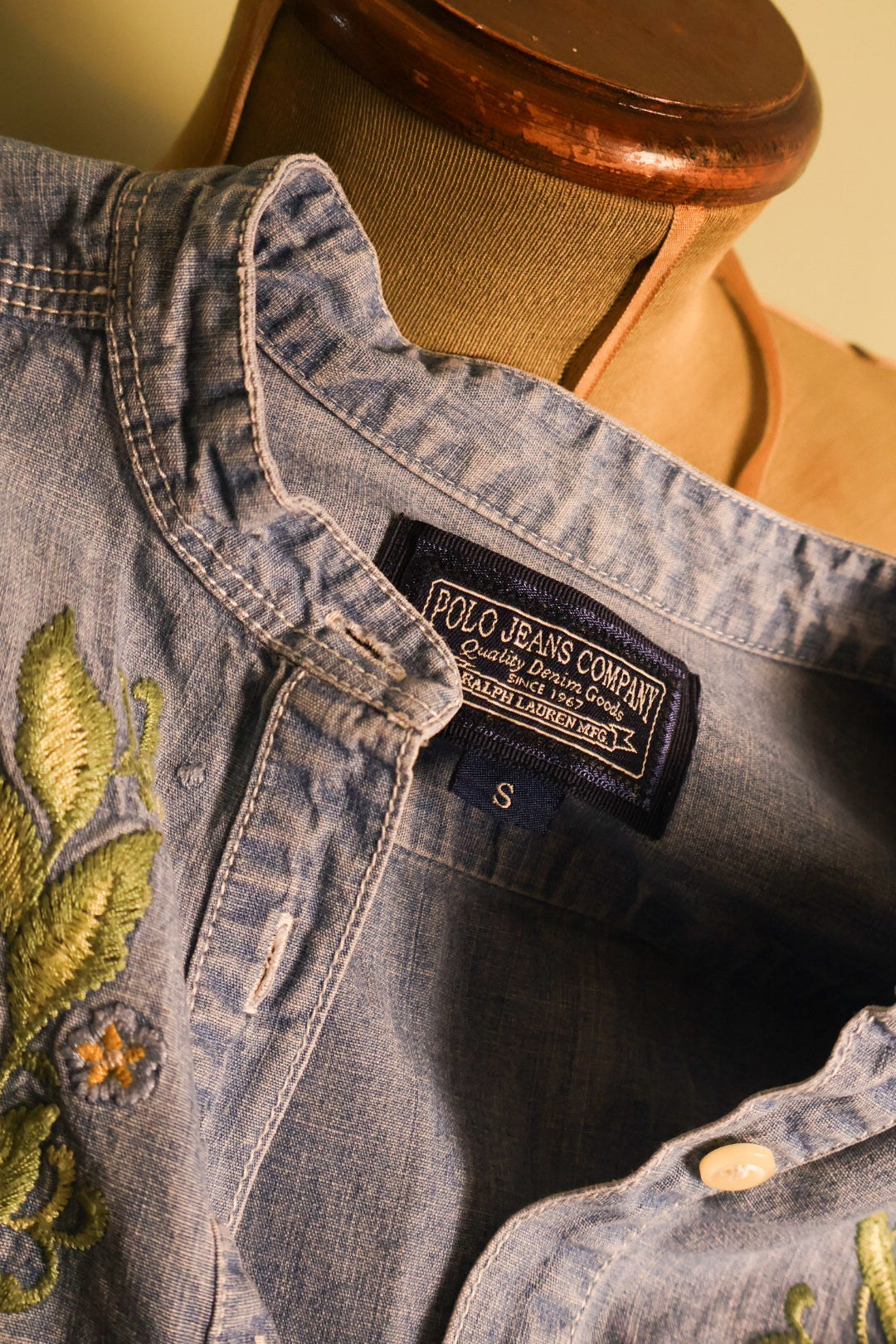 Ralph Lauren Vintage Denim Country Western Boho Embroidered Shirt