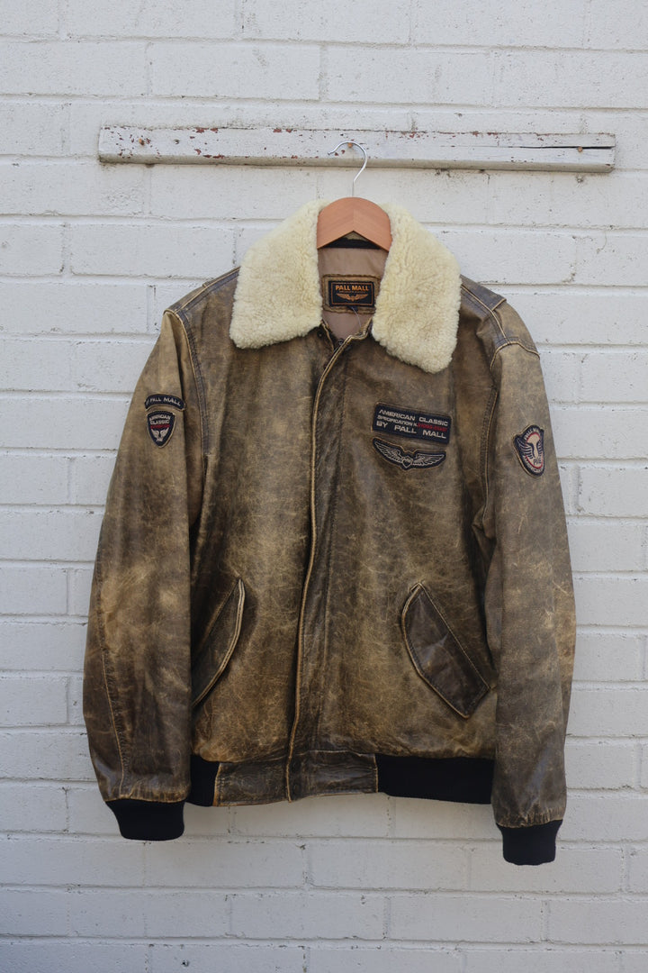 Pall Mall Vintage 90’s Aviator Leather Distressed Jacket