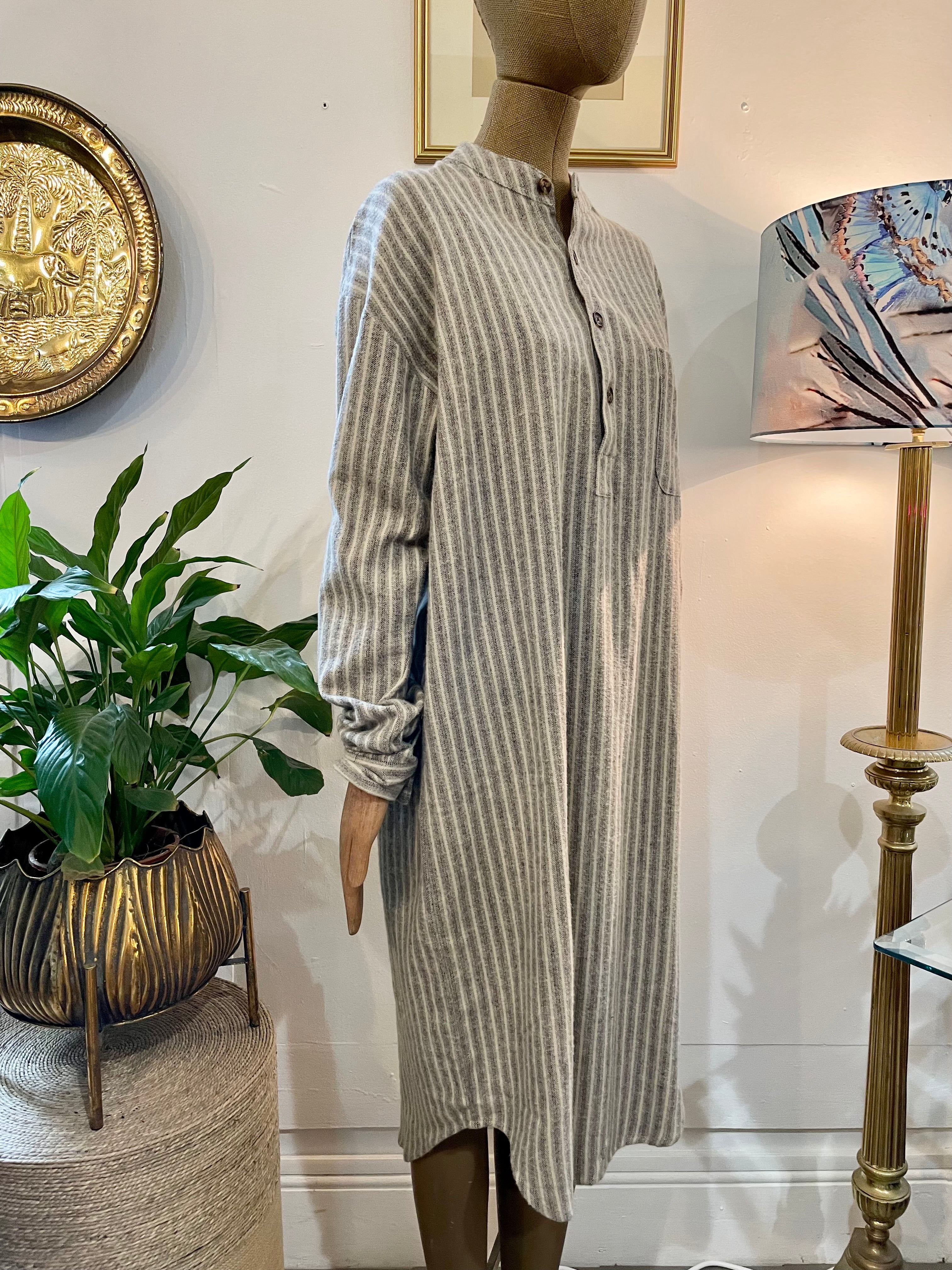 Women's Irish Nightshirt Lee Valley Striped Flannel Beige and Green