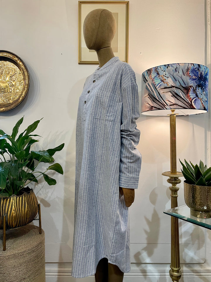 Women's Irish Nightshirt Lee Valley Striped Blue and Cream Striped