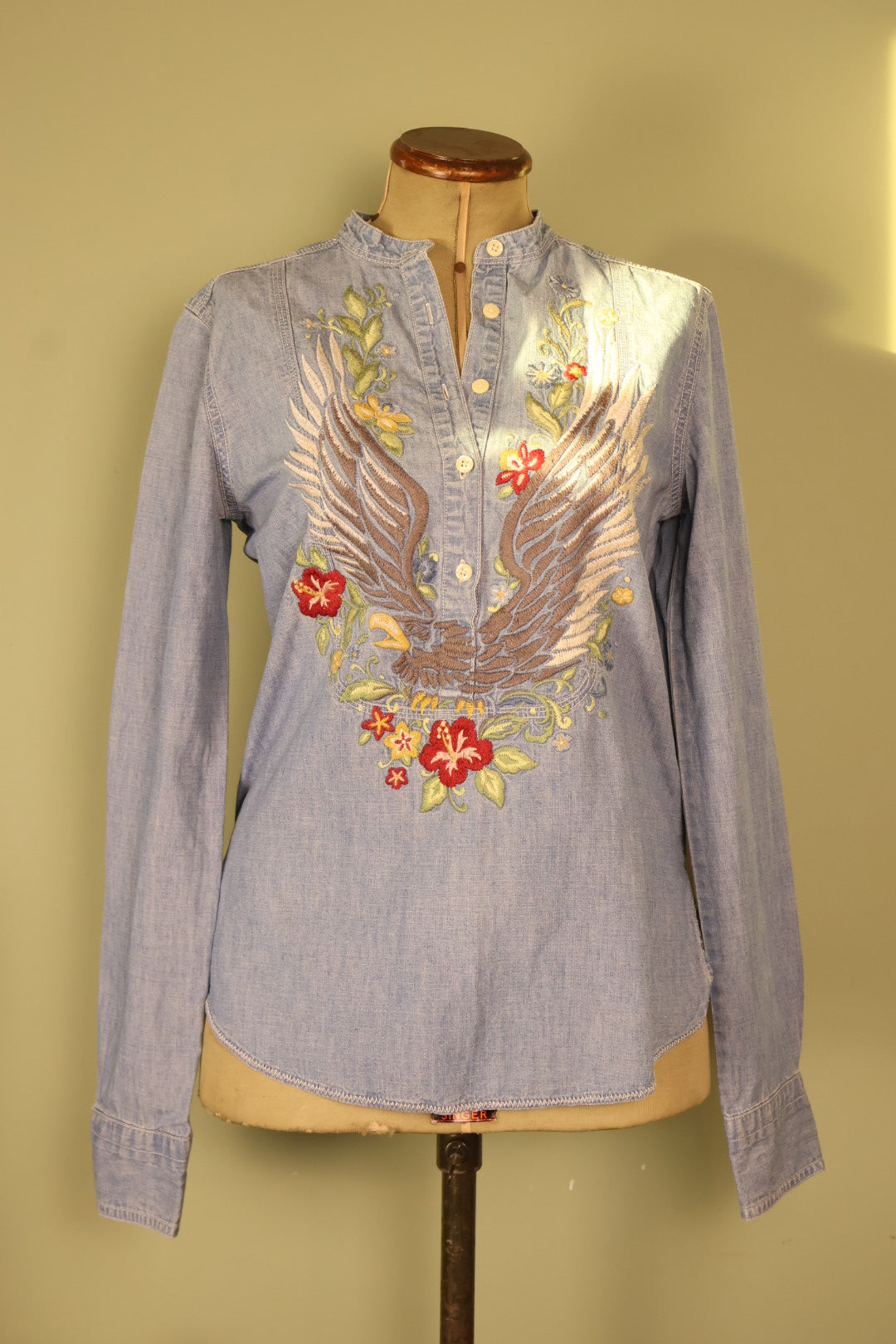 Ralph Lauren Vintage Denim Country Western Boho Embroidered Shirt