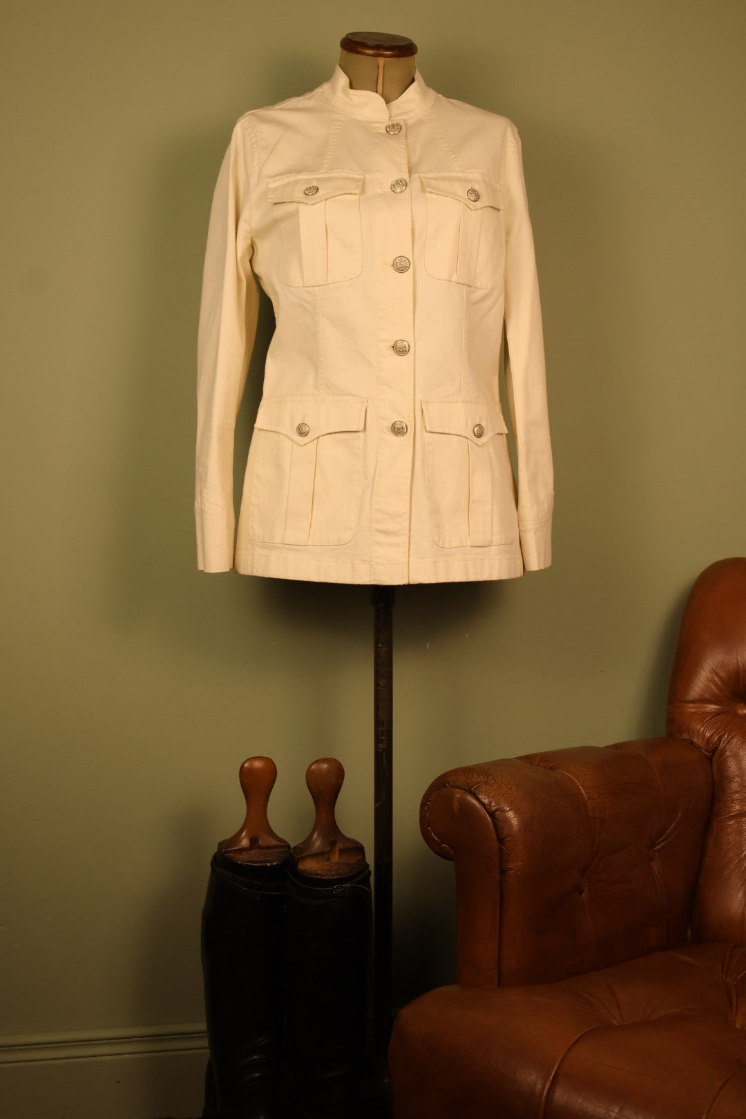 Polo Ralph Lauren White Military Utility Style Double Breasted Jacket