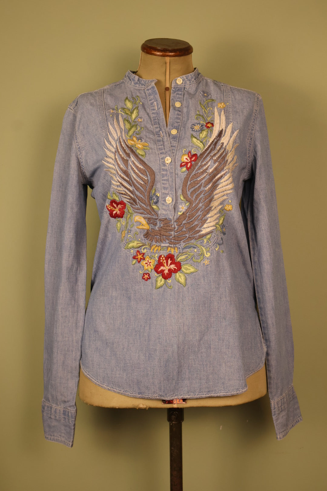 Ralph Lauren Vintage Denim Country Western Boho Embroidered Shirt
