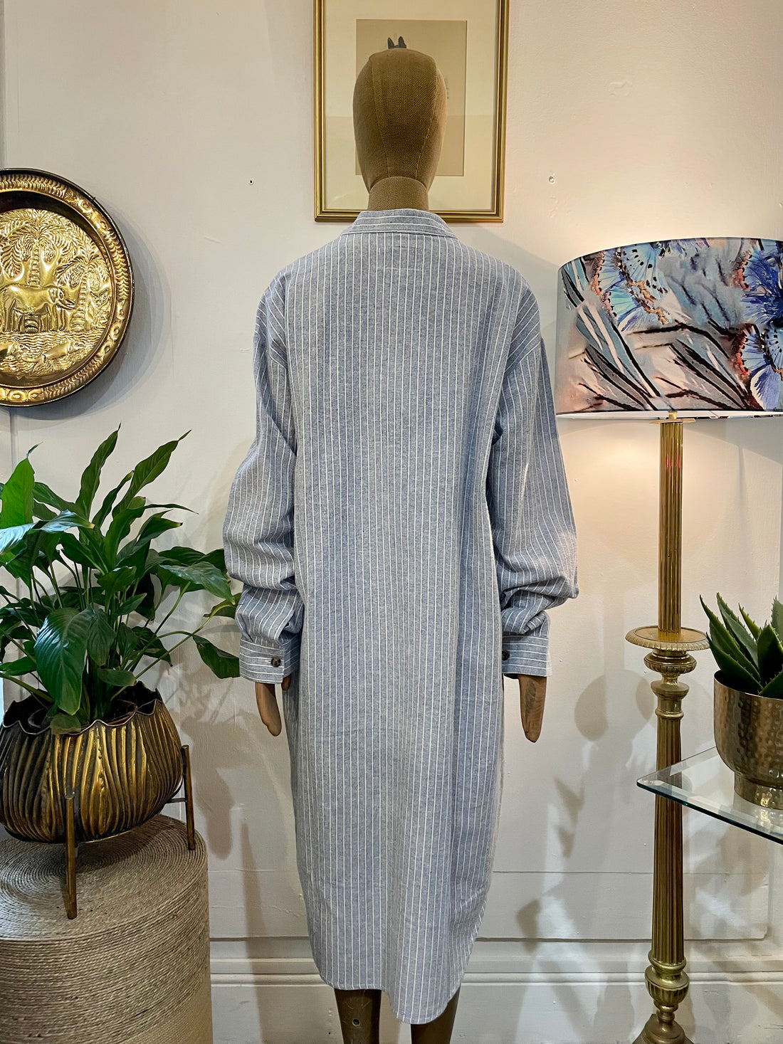 Women's Irish Nightshirt Lee Valley Striped Blue and Cream Striped