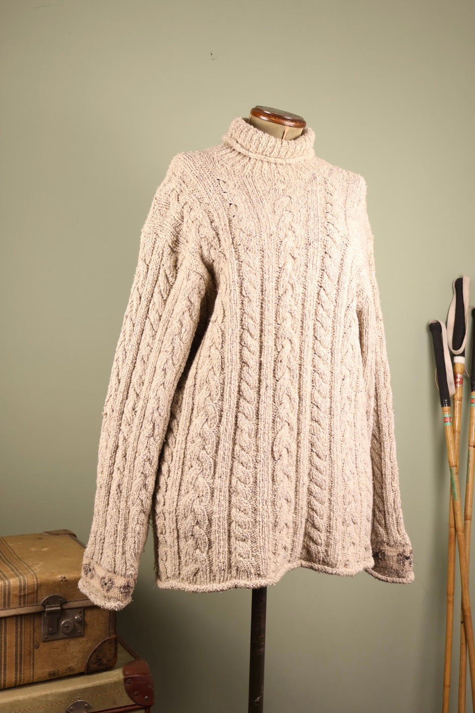 Ralph Lauren Aran Cable Knit Cream Turtleneck Jumper