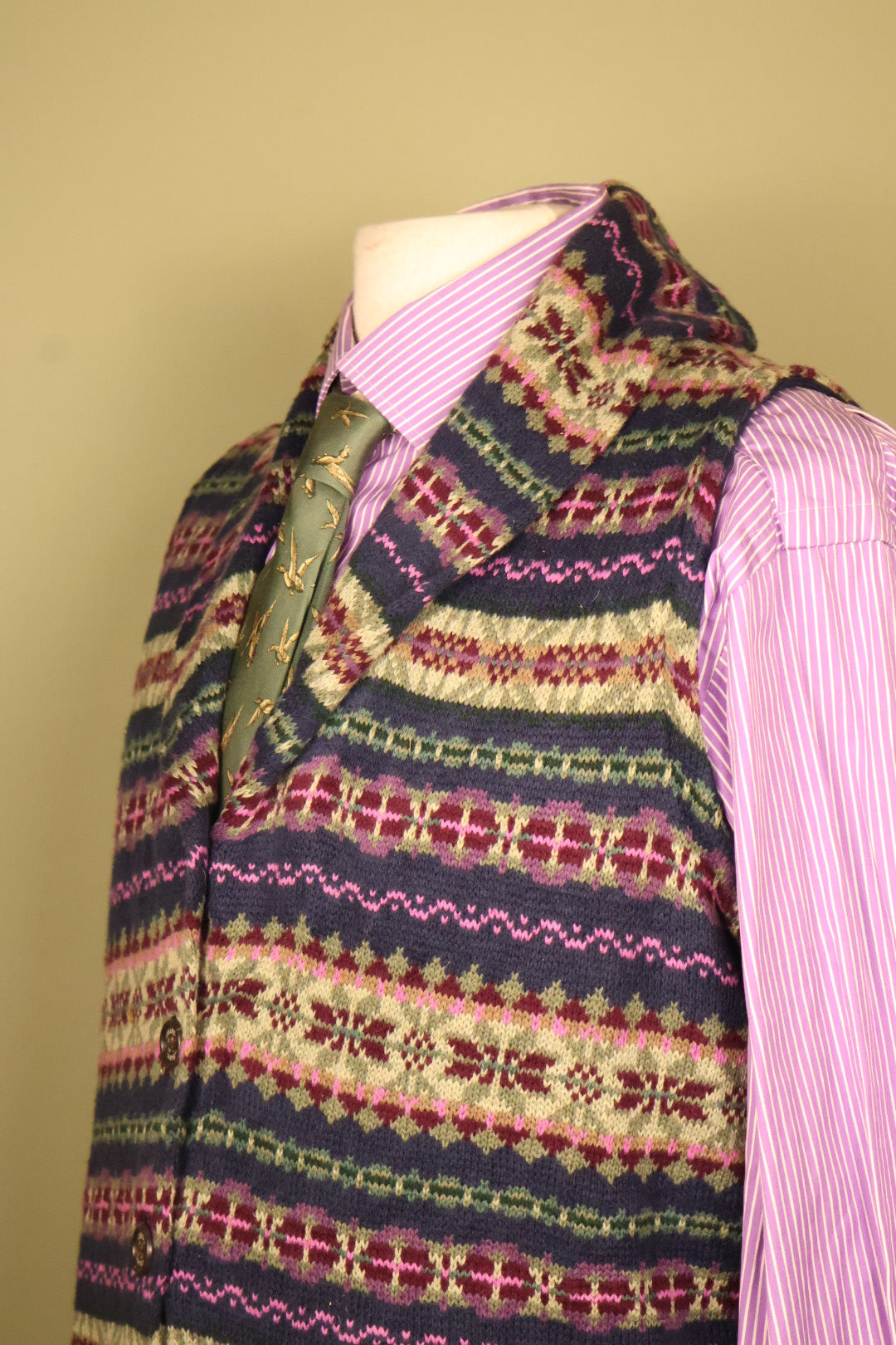 Ralph Lauren Chaps Purple and Green Fairisle Cotton Gilet