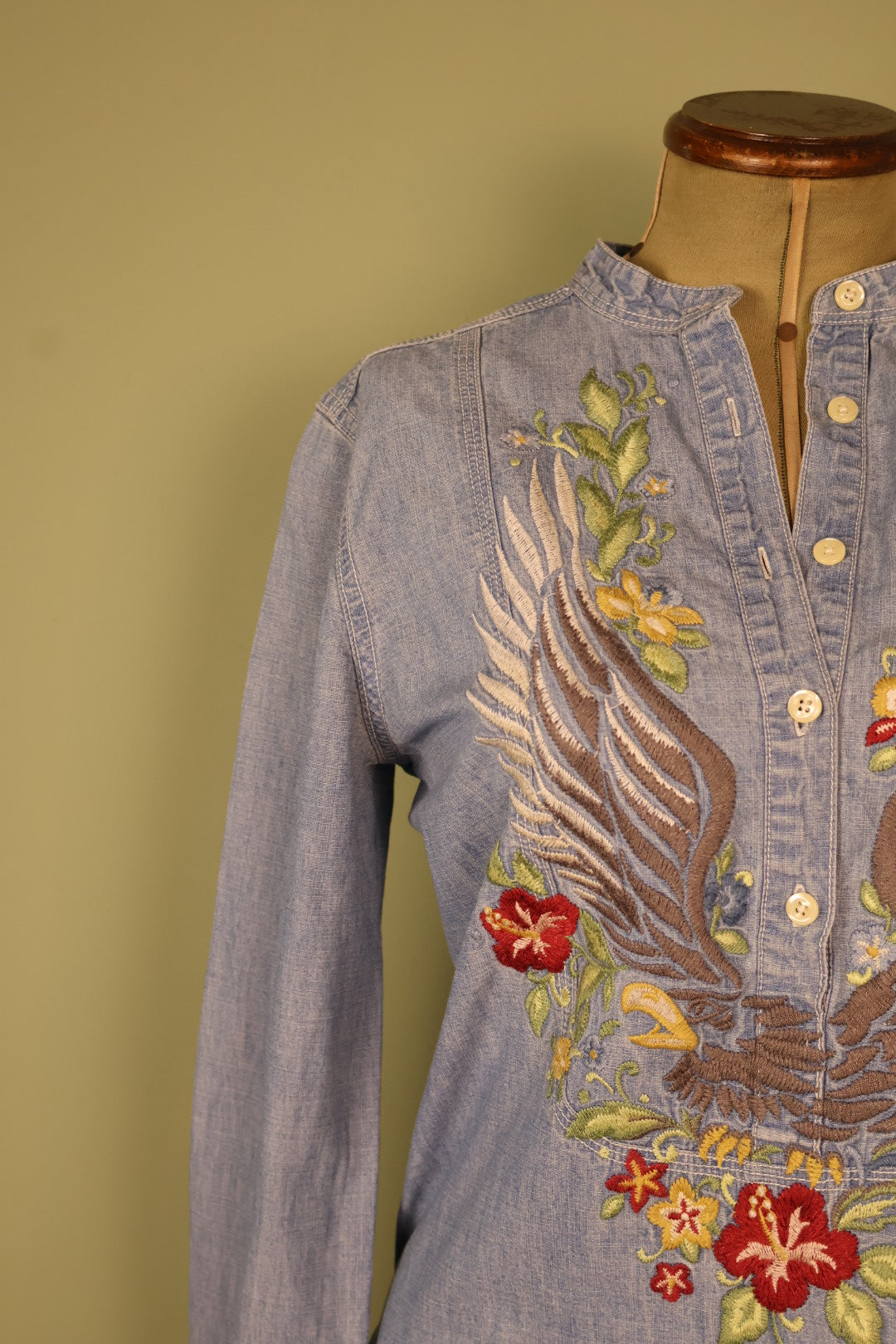 Ralph Lauren Vintage Denim Country Western Boho Embroidered Shirt