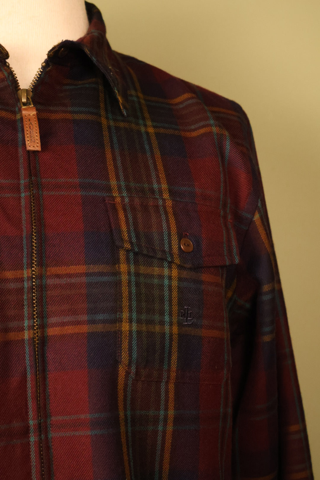 Ralph Lauren Tartan Check Plaid Full Zip Collared Wool Jacket