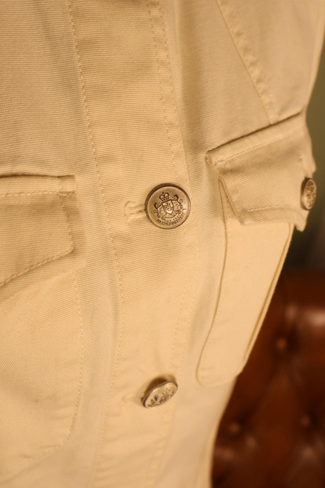 Polo Ralph Lauren White Military Utility Style Double Breasted Jacket