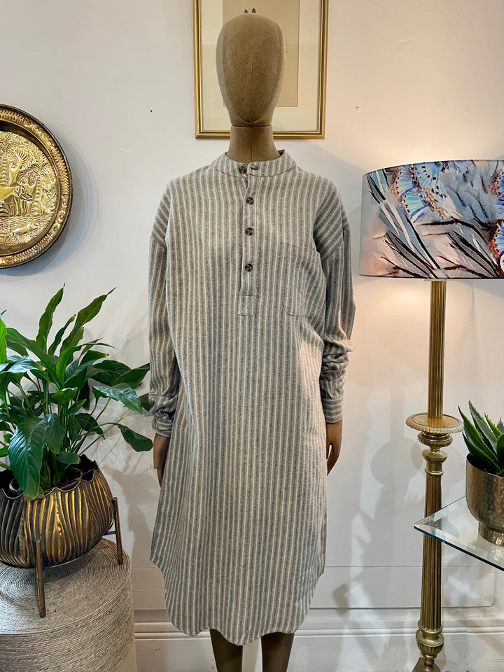 Women's Irish Nightshirt Lee Valley Striped Flannel Beige and Green