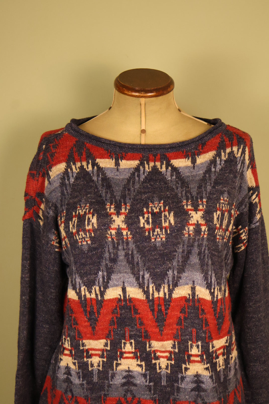 Chaps Ralph Lauren Aztec Design Boho Long Sleeved Top