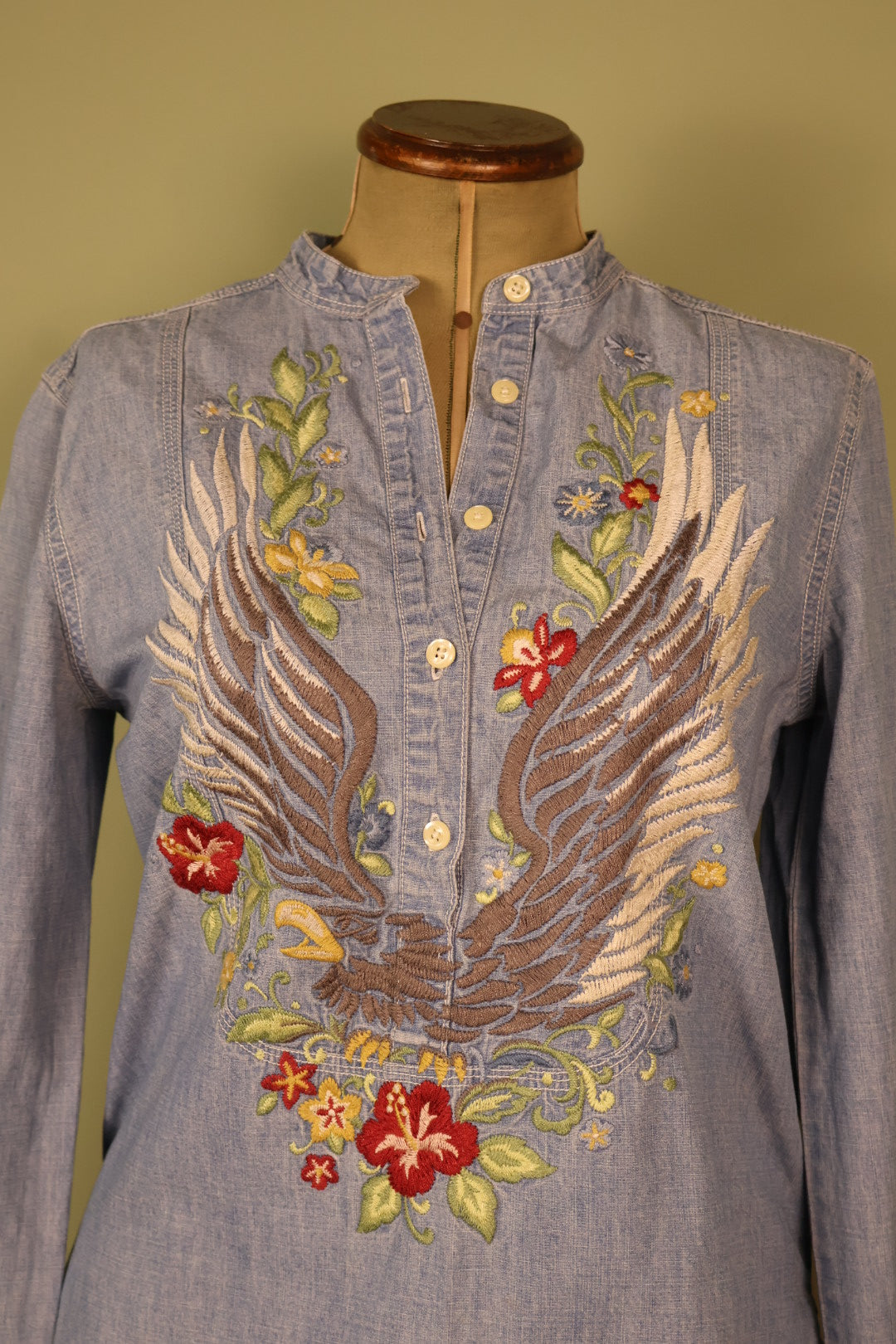Ralph Lauren Vintage Denim Country Western Boho Embroidered Shirt
