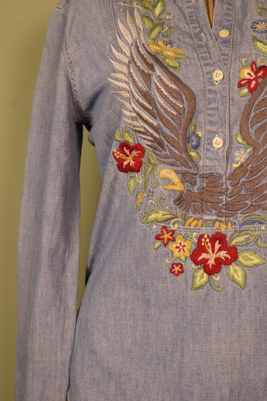 Ralph Lauren Vintage Denim Country Western Boho Embroidered Shirt