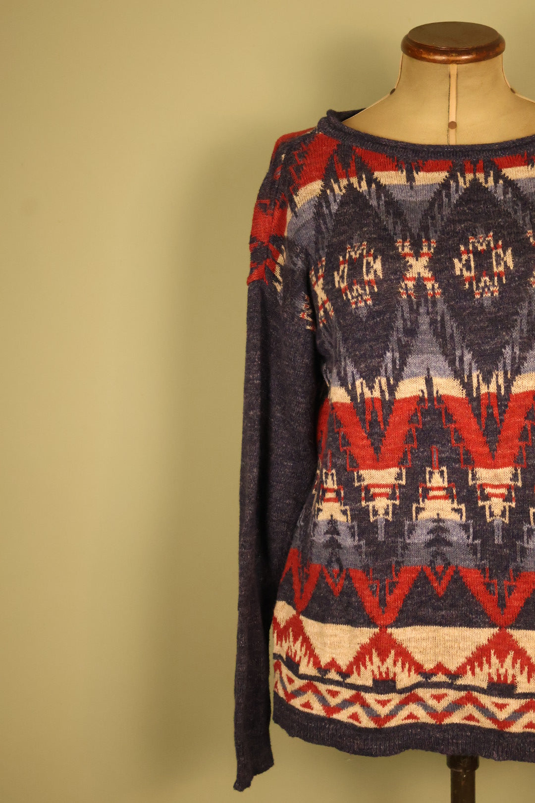 Chaps Ralph Lauren Aztec Design Boho Long Sleeved Top