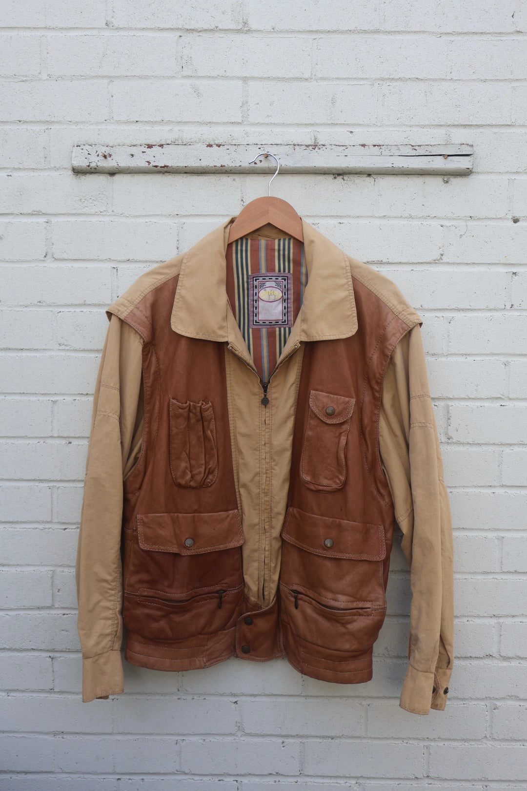 Camel Trophy Adventure Brown and Beige Leather Cargo Vintage Jacket