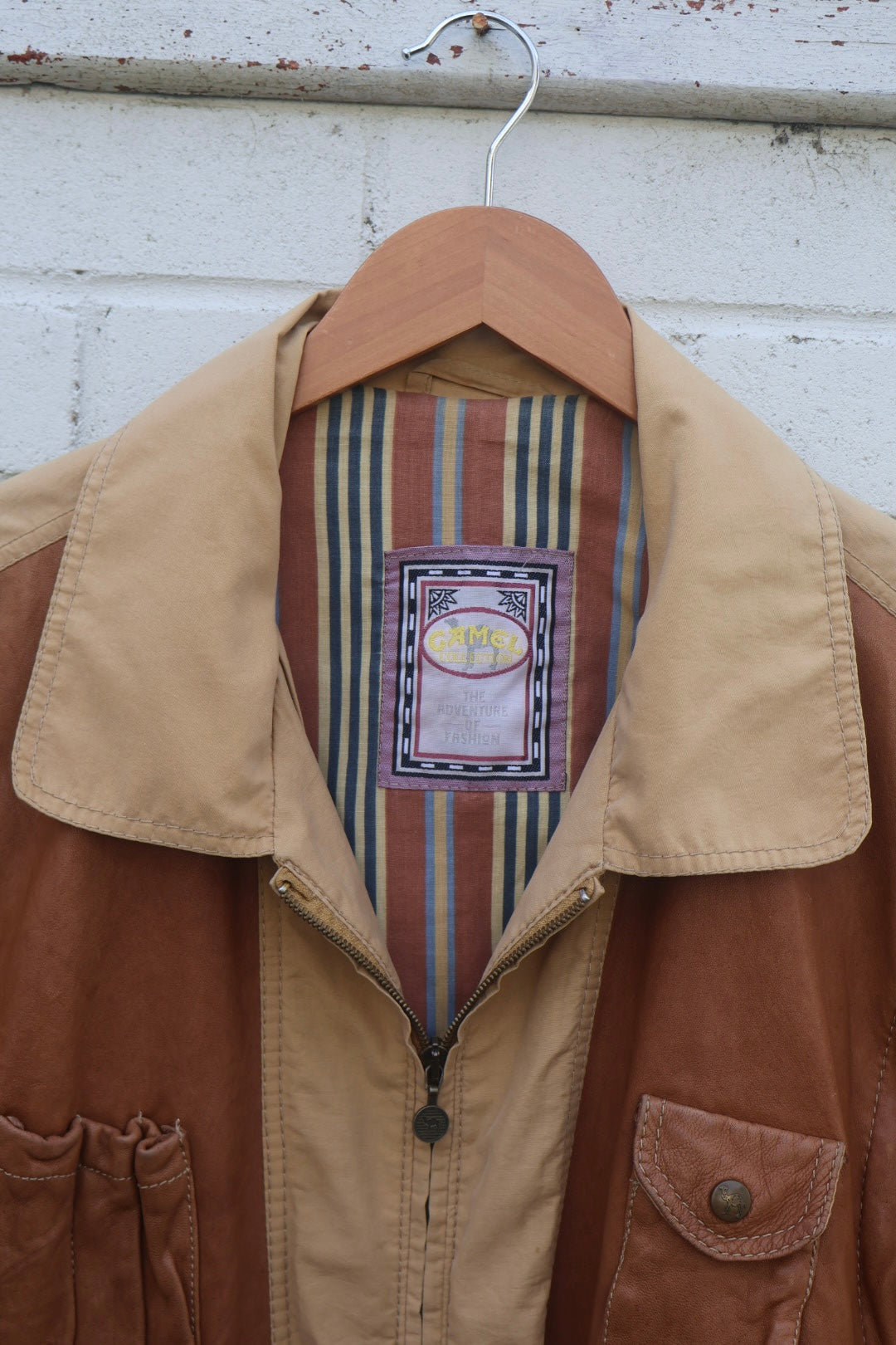 Camel Trophy Adventure Brown and Beige Leather Cargo Vintage Jacket