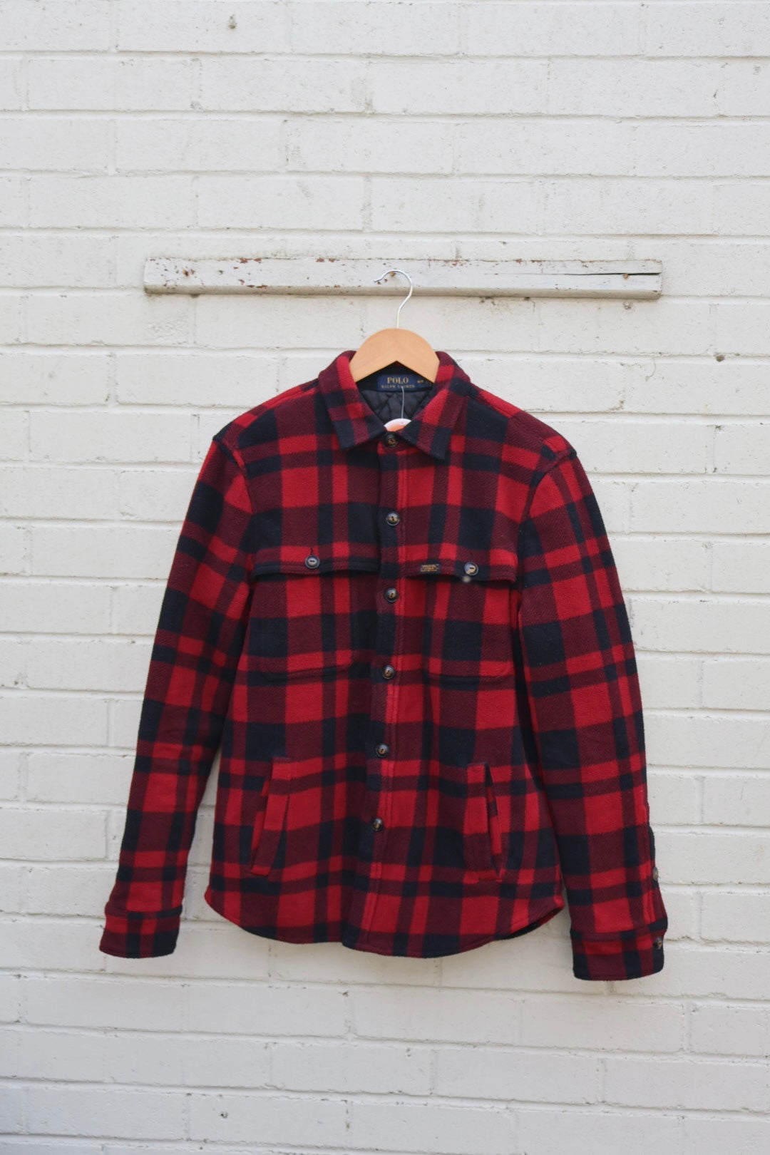 Polo Ralph Lauren Red Plaid Check Quilted Lined Fleece Jacket