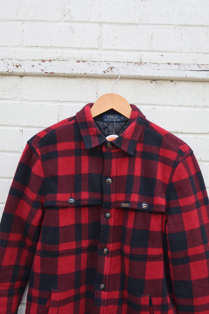 Polo Ralph Lauren Red Plaid Check Quilted Lined Fleece Jacket