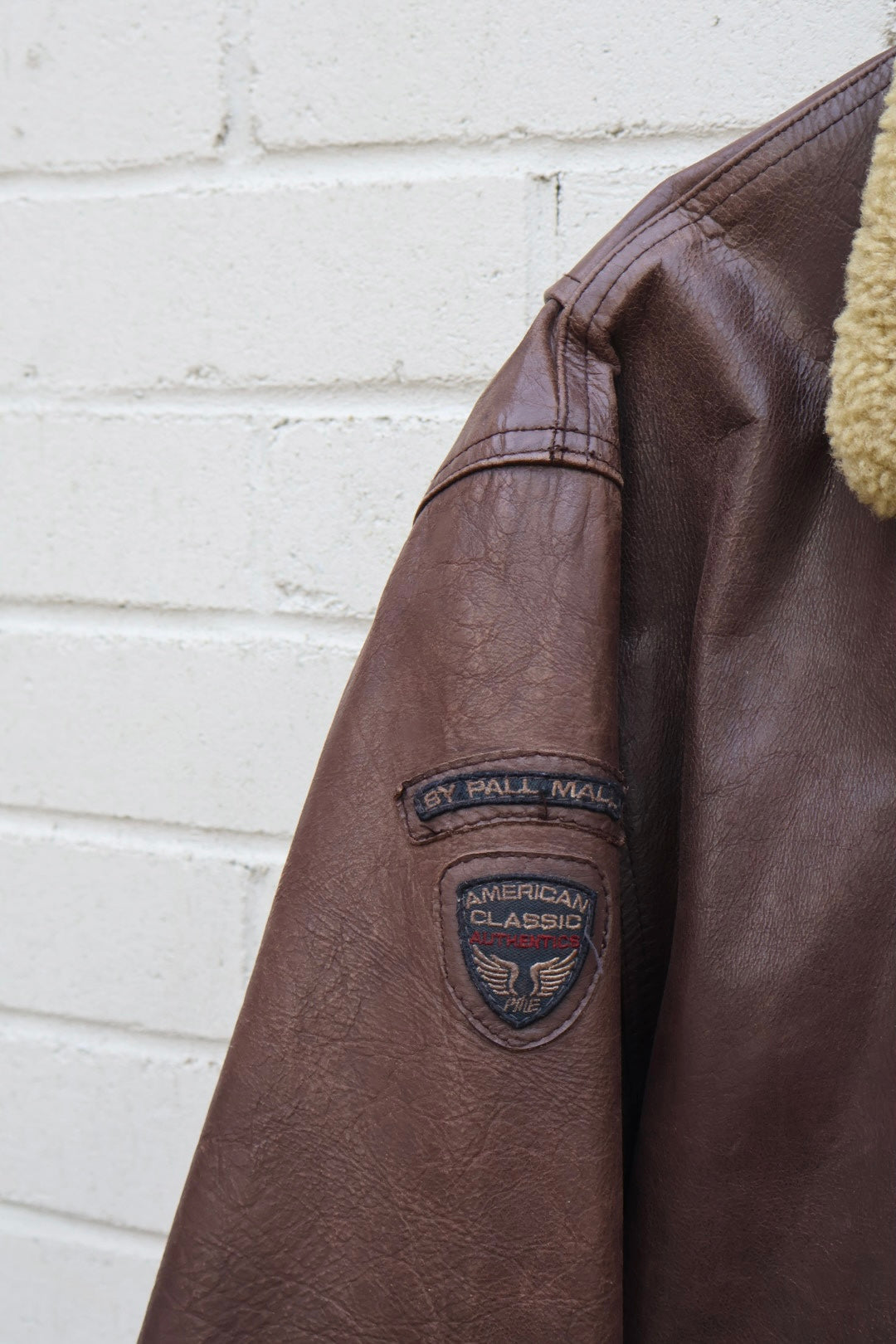 Pall Mall Vintage Aviator Brown Leather Sheepskin Collar Bomber Jacket