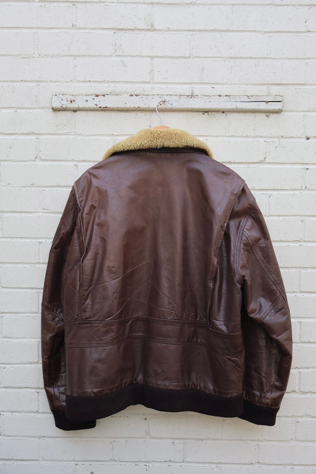 Pall Mall Vintage Aviator Brown Leather Sheepskin Collar Bomber Jacket
