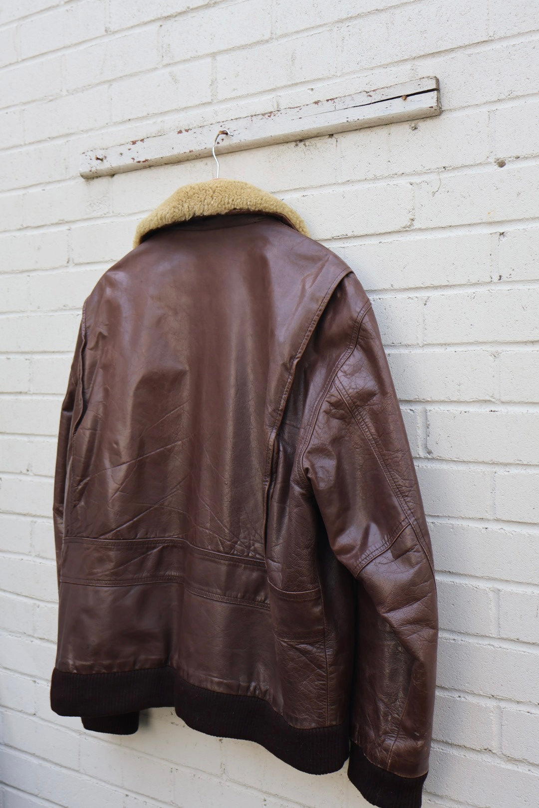 Pall Mall Vintage Aviator Brown Leather Sheepskin Collar Bomber Jacket