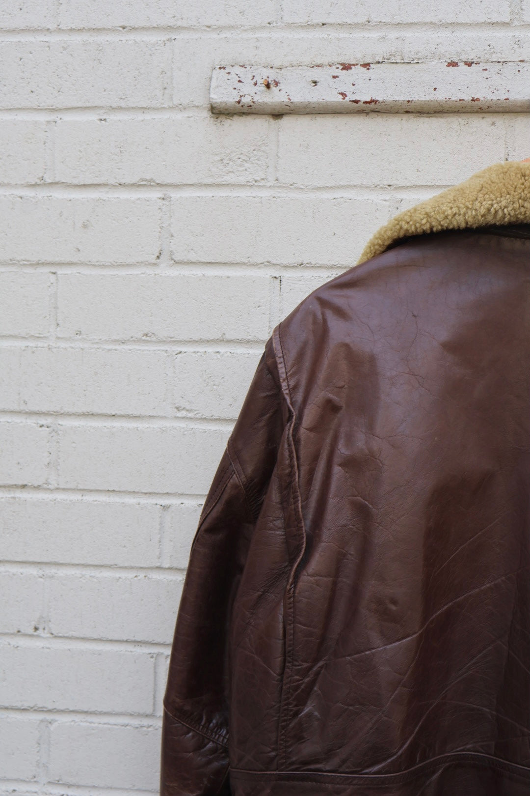 Pall Mall Vintage Aviator Brown Leather Sheepskin Collar Bomber Jacket