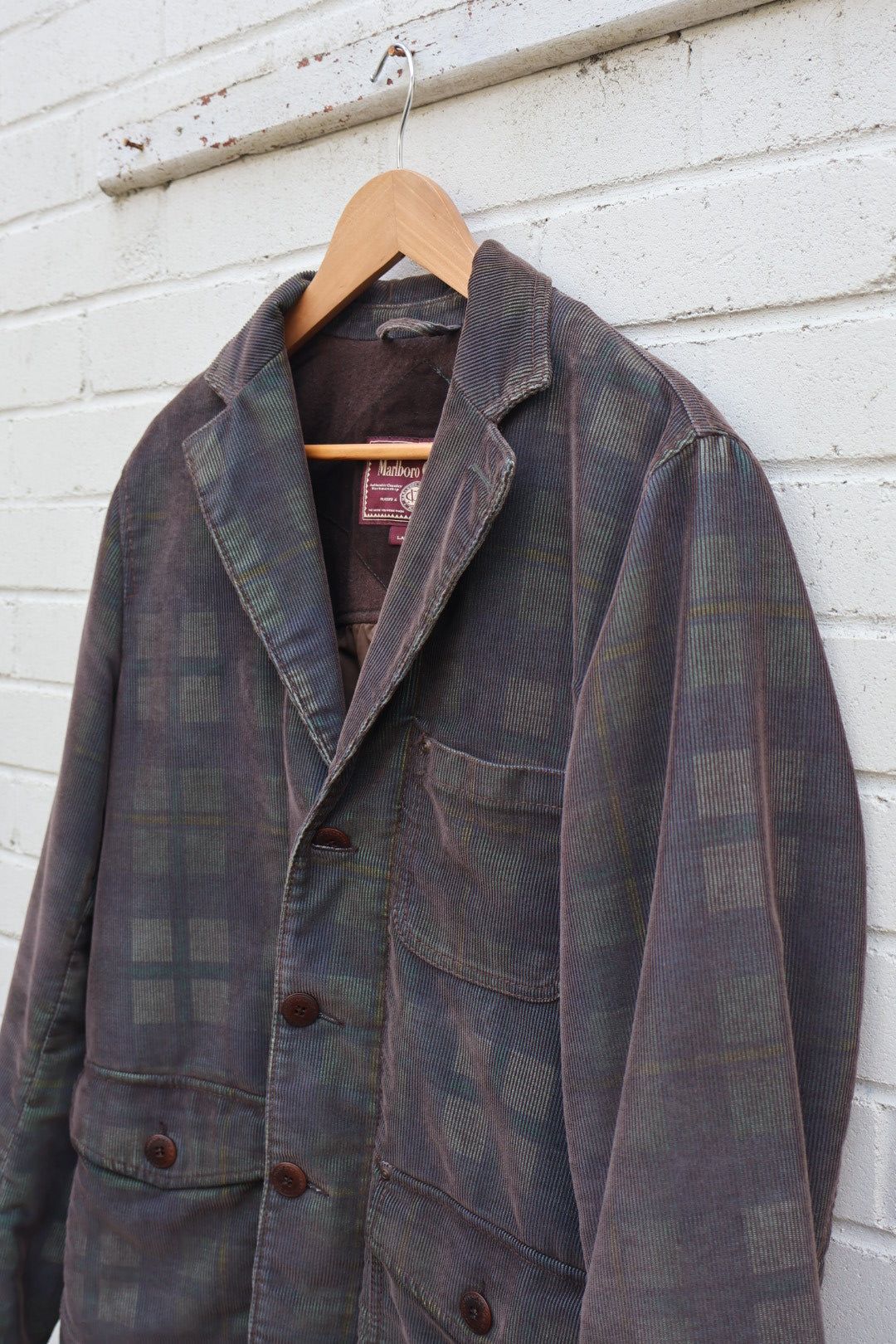 Marlboro Classics Vintage Check Velvet Button Up Blazer
