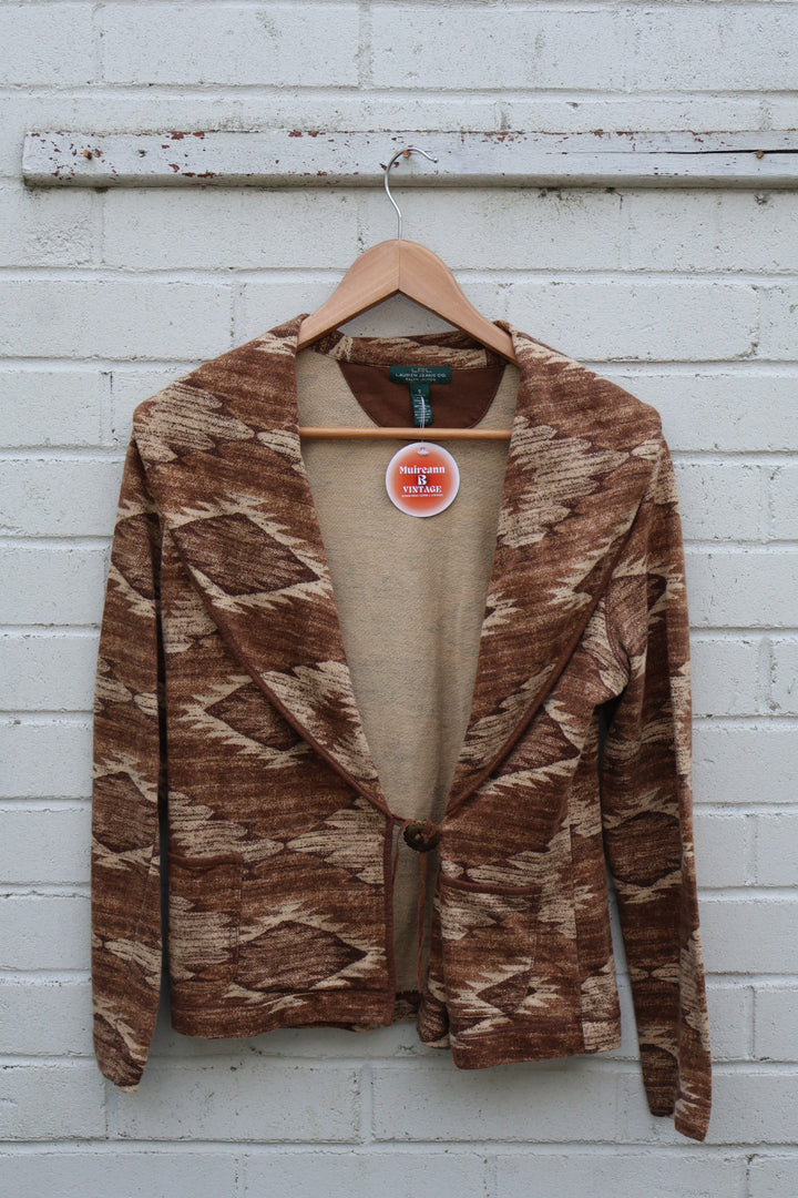 Ralph Lauren Vintage Brown Aztec Style Button Up Cardigan