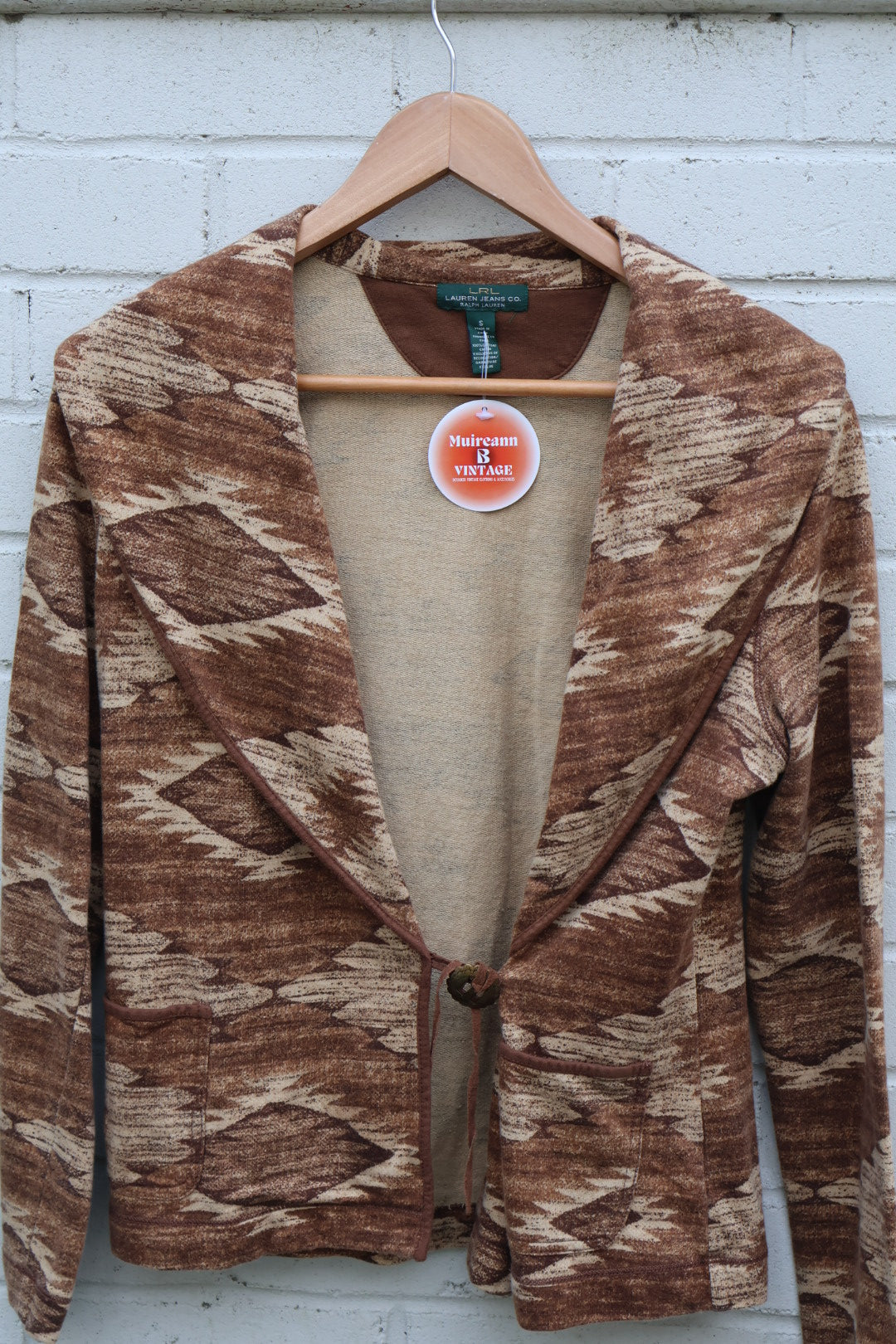 Ralph Lauren Vintage Brown Aztec Style Button Up Cardigan