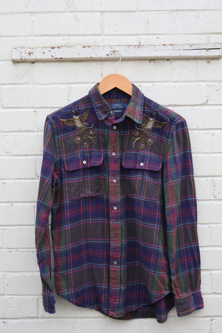 Ralph Lauren Vintage Purple Check Flannel Embroidered Shirt