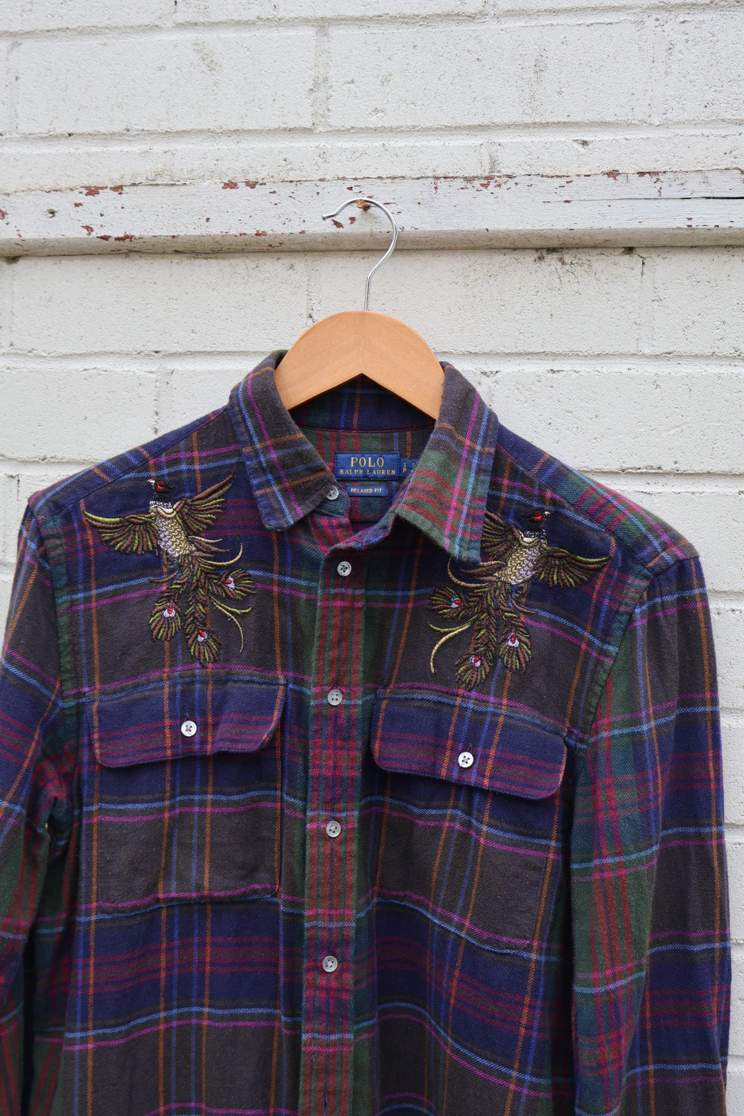 Ralph Lauren Vintage Purple Check Flannel Embroidered Shirt