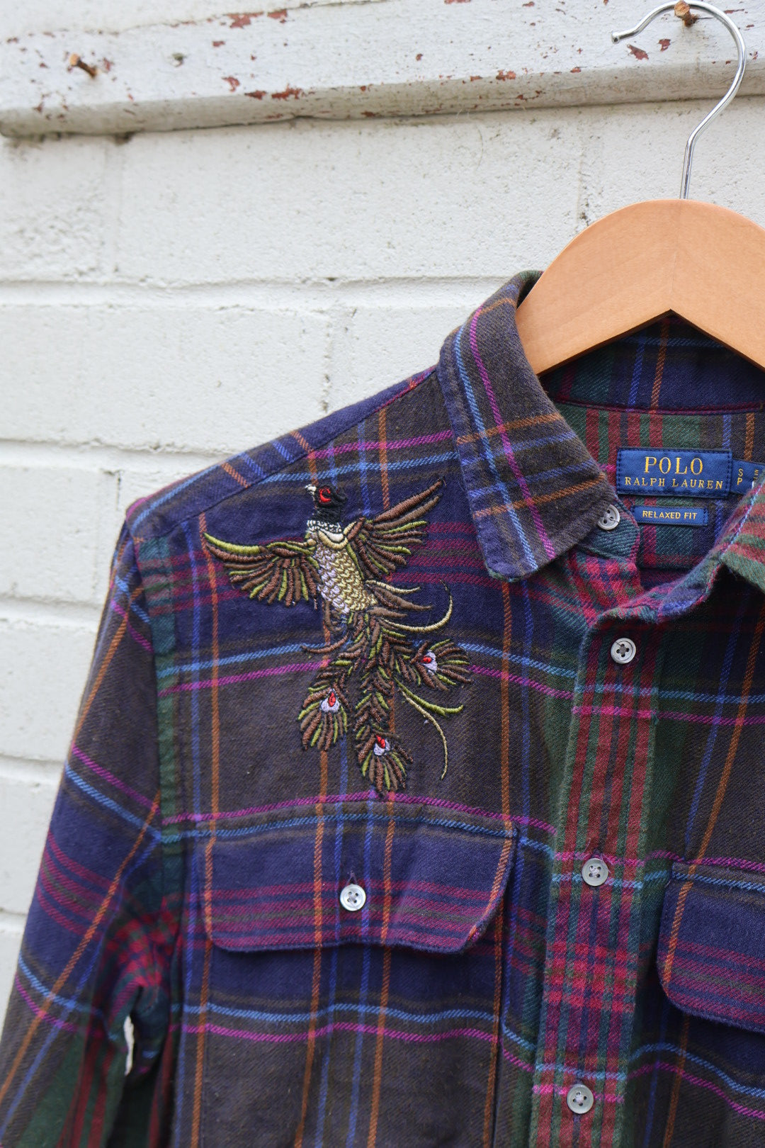 Ralph Lauren Vintage Purple Check Flannel Embroidered Shirt