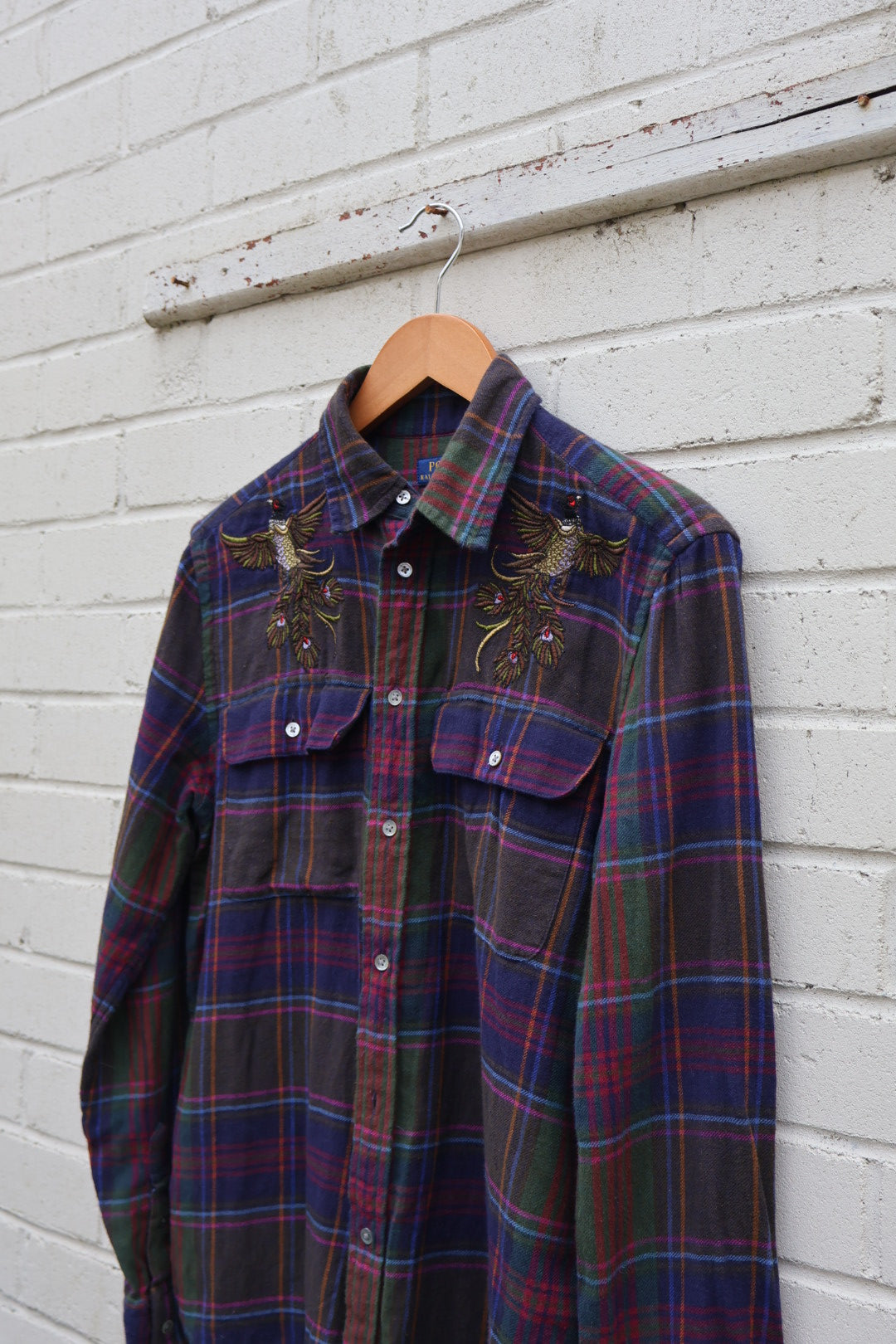 Ralph Lauren Vintage Purple Check Flannel Embroidered Shirt