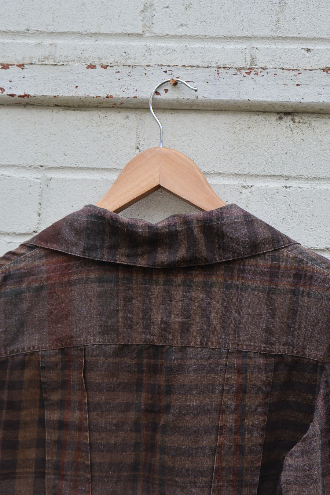 Ralph Lauren Vintage Dark Brown Check Button Up Cargo Style Linen Shirt