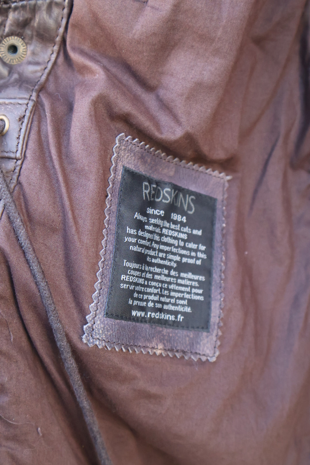 Vintage Redskins French Designer American Flag Dark Brown Leather Jacket