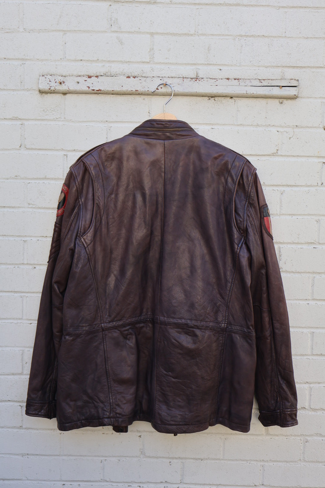 Vintage Redskins French Designer American Flag Dark Brown Leather Jacket