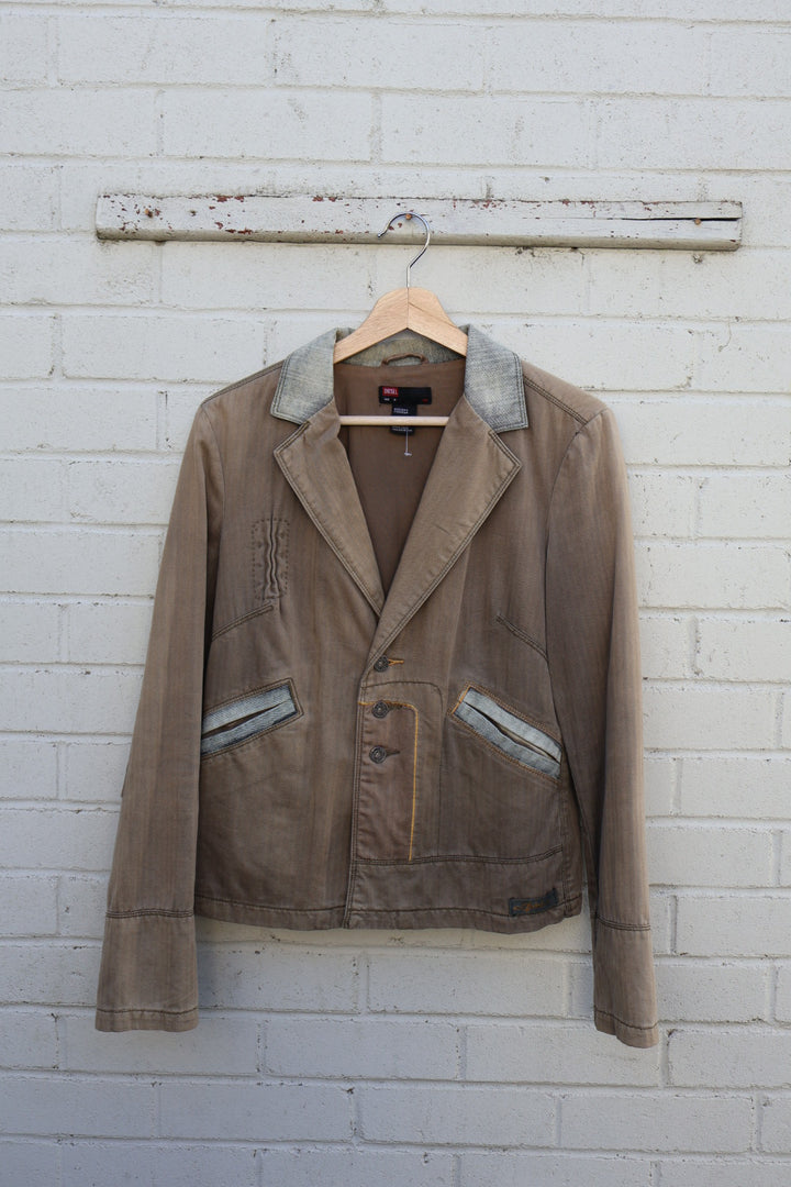 Diesel Vintage Khaki Green and Denim Cotton Jacket