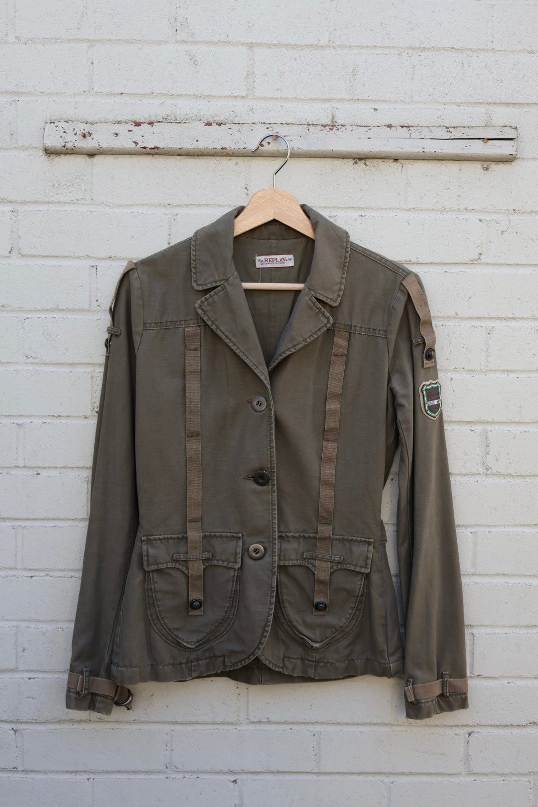 Replay Vintage Army Green Combat Military Style Button Up Jacket